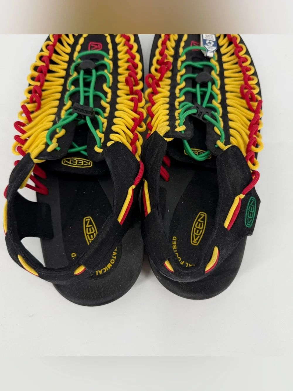 KEEN Uneek Sandals in Rasta Colorway 2 Cord Braided Construction Size 12